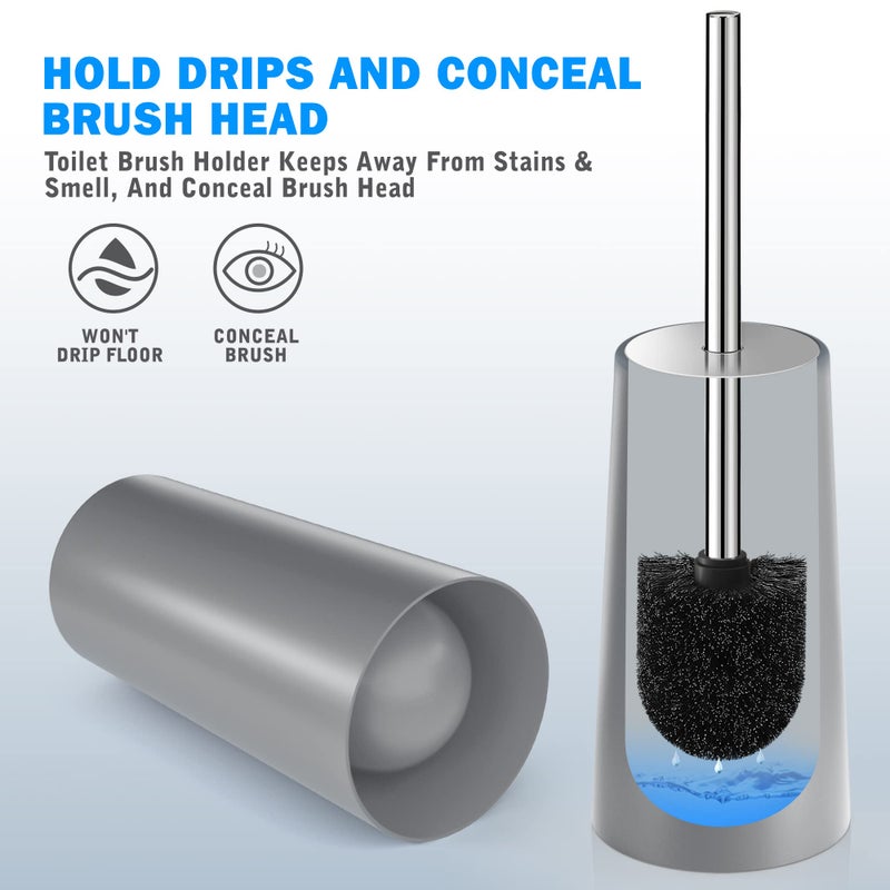 Wsedor Toilet Brush and Holder, 2 Pack Toilet Brush with 304 Stainless Steel Long Handle, Toilet Bowl Brush for Bathroom Toilet-Ergonomic, Elegant,Durable (Grey) - Image 5